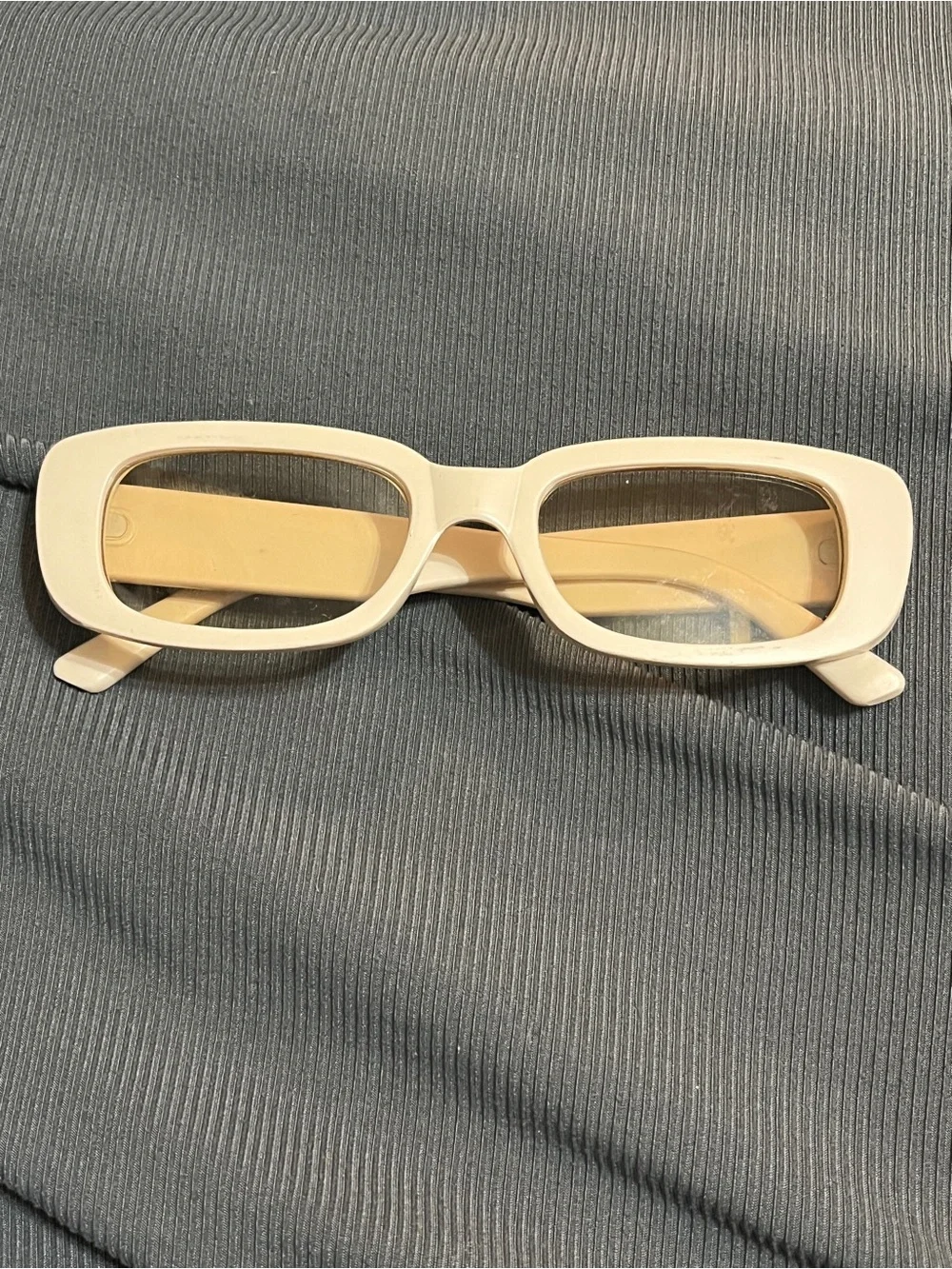 Chunky Ivory Cream Rectangle Eyeglasses Clear Lens Retro Fashion Glasses-Unisex